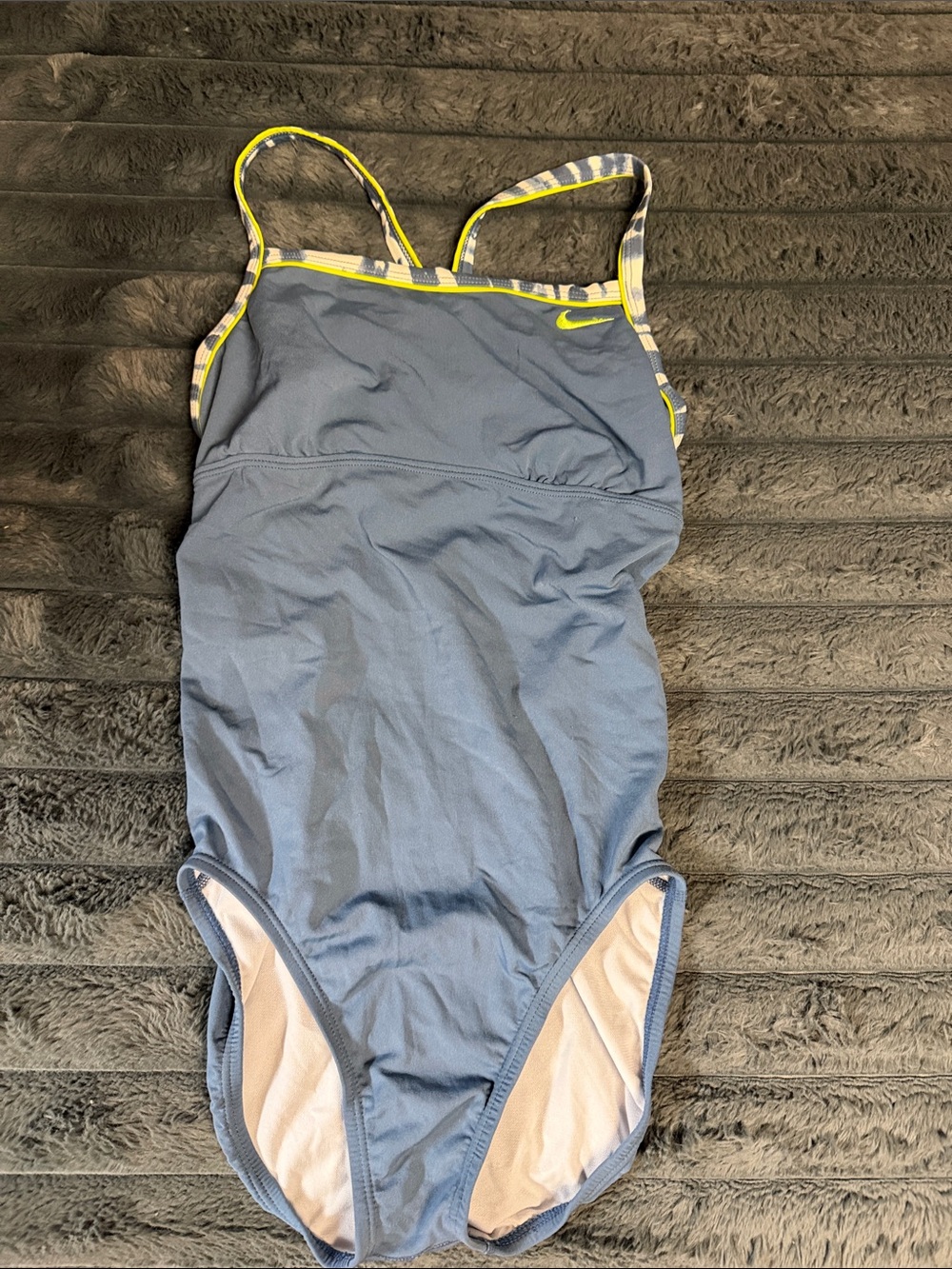 Nike Slate Blue One-Piece Swimsuit with Yellow Trim